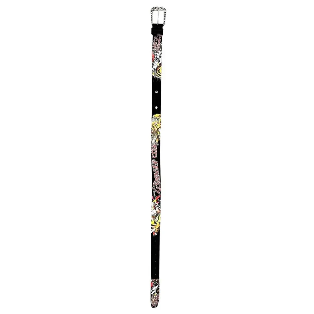 Ed Hardy Women's Rhinestone Tiger Printed Black Belt